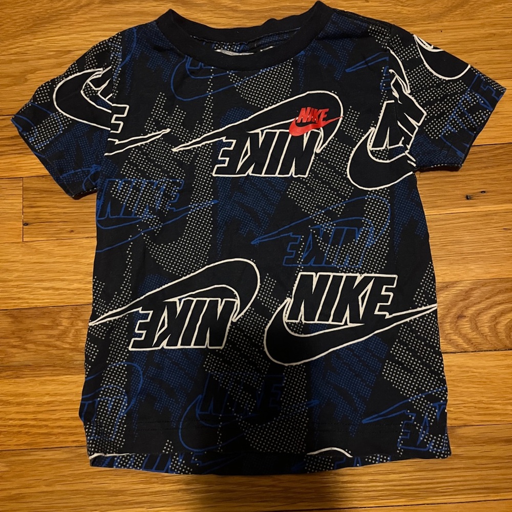 Nike Kids Black and Blue Logo Tee